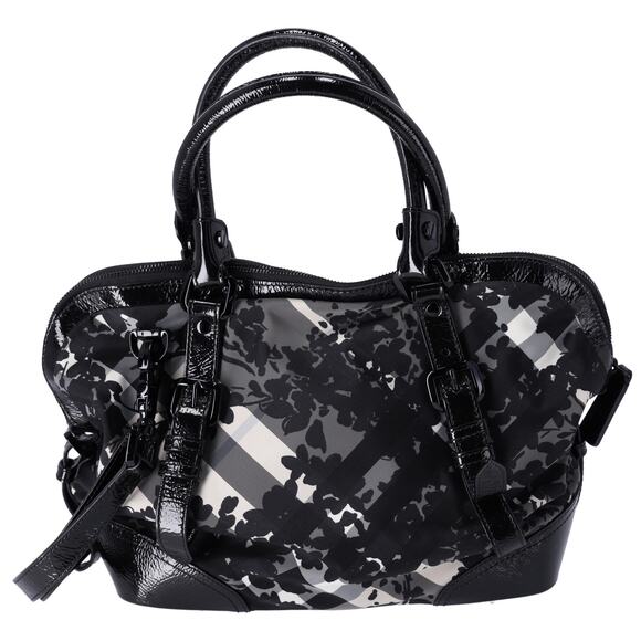 Burberry Nylon Beat Check Floral Florence Tote Black Gray - Picture 1 of 7